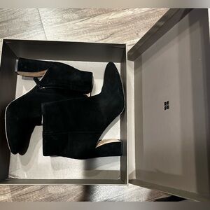bcbg black suede heeled boots